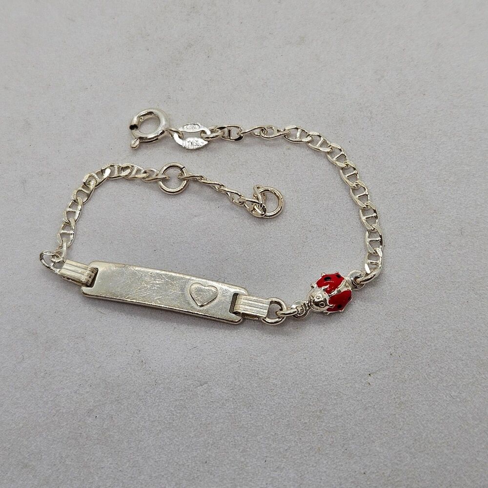Sterling Silver Girls Child's Bracelet with Ladybug 5.25" or 6" 925